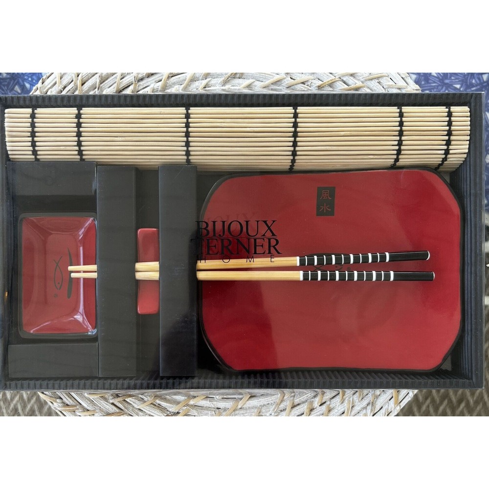 Bijoux Terner Sushi Set Red W/ Sushi Mat & Chop‎ Sticks